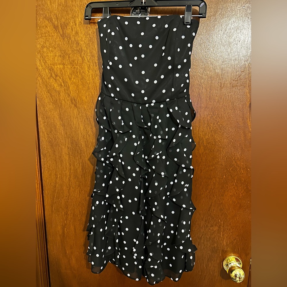 White House Black Market Strapless Polka Dot Ruffled Dress